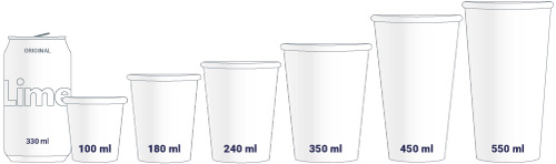 Gobelets en carton avec impression du logo dans toutes les tailles